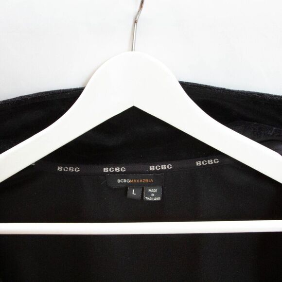 Vgt Y2K BCBG Rhinestones Bling Logo Black Velvet Tracksuit Jacket Sz L Full Zip - Picture 8 of 10